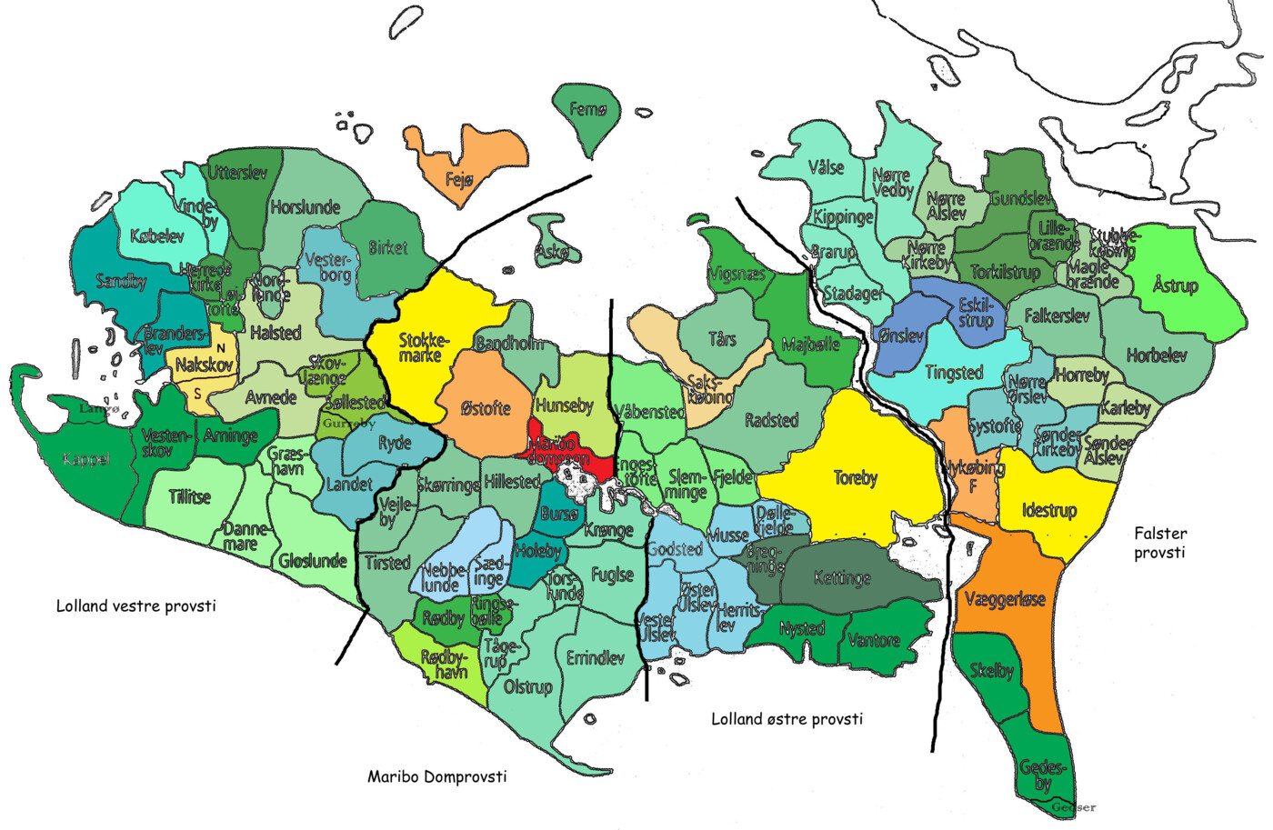 Kort over stiftet sognegrænser