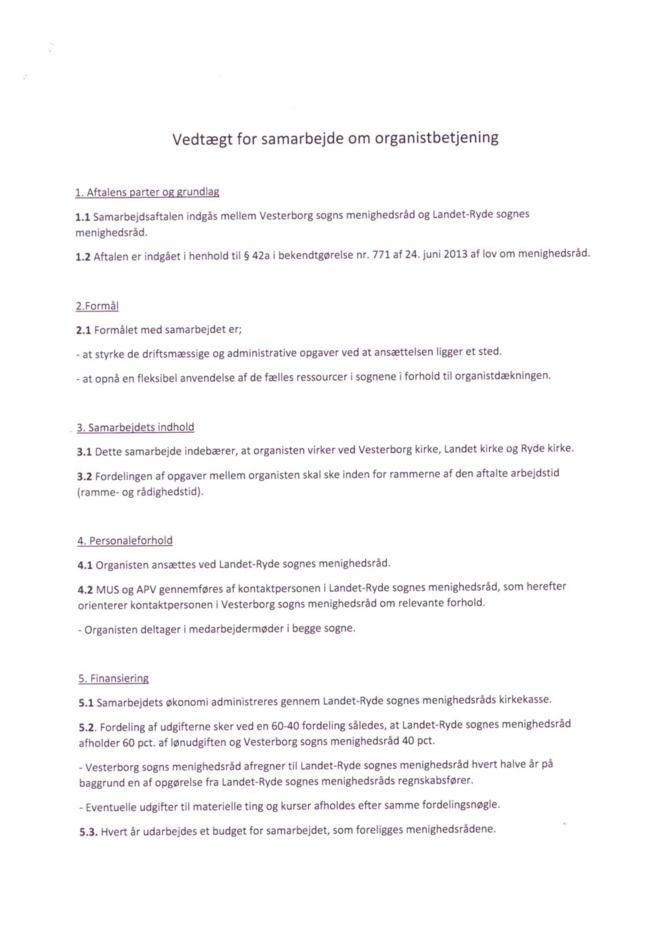 Samarbejdsaftale mellem Vesterborg og Landet-Rydets sognes menighedsråd