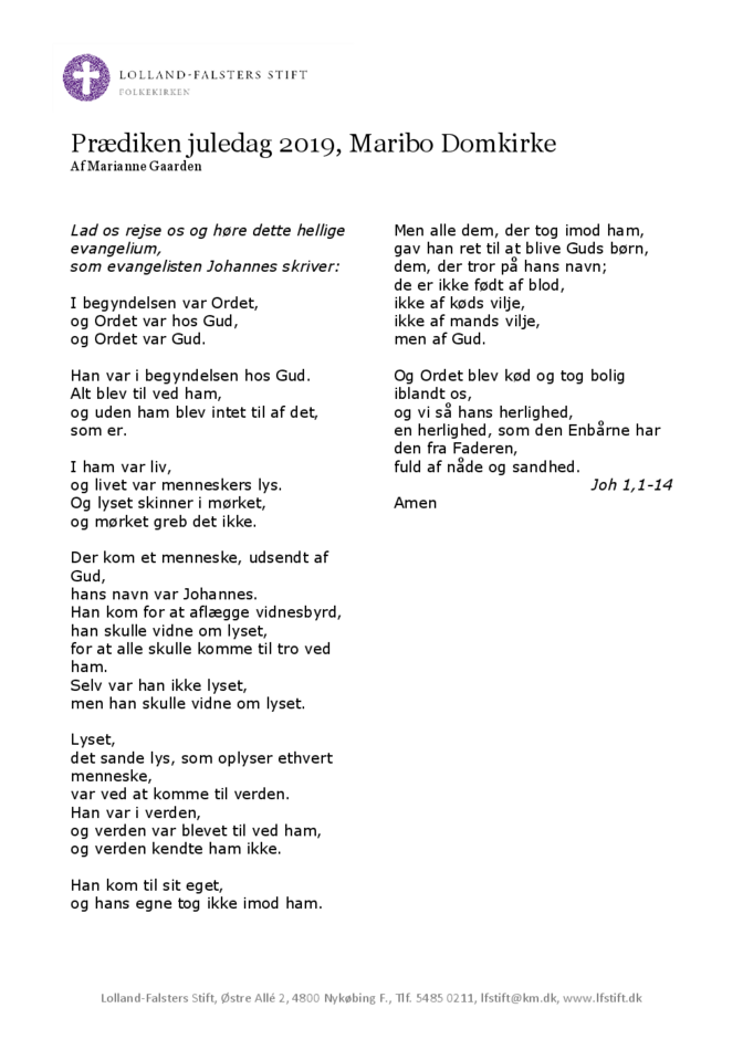 Prædiken juledag 2019