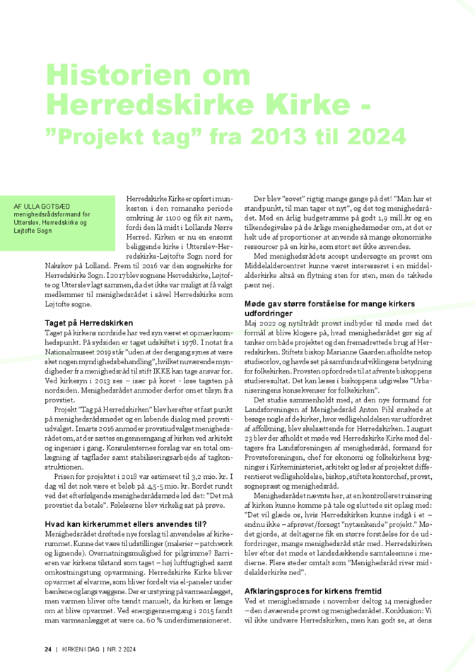 Historien om Herredskirke Kirke - ”Projekt tag” fra 2013 til 2024