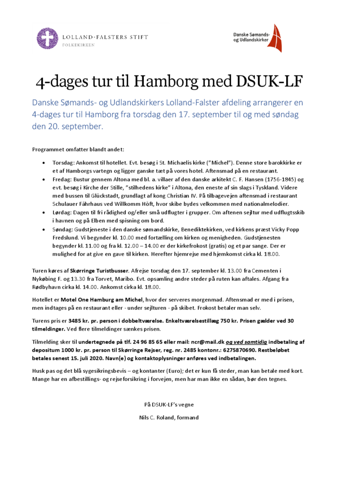 Program for DSUK-LF tur til Hamborg september 2020