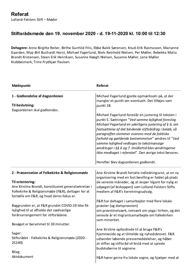 Referat stiftsrådsmøde 191120