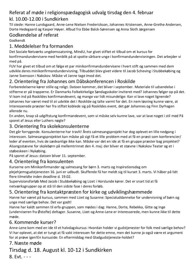 Religionspædagogisk udvalg - referat 4. februar 2020