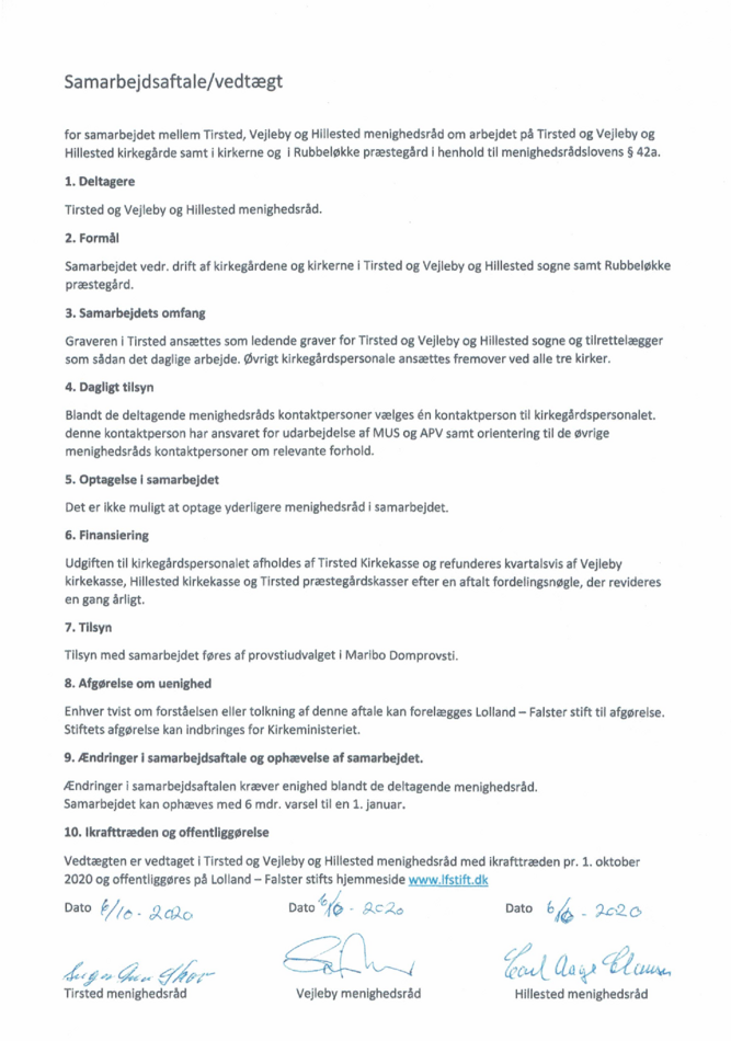 Samarbejdsaftale m. tillæg mellem Hillested, Tirsted og Vejleby menighedsråd om samarbejde vedr. kirkegårdspersonale.pdf