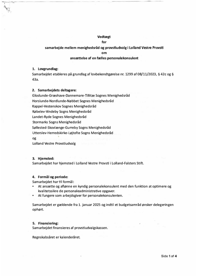 Vedtægt for samarbejde om personalekonsulent i Lolland Vestre 