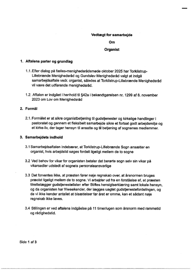 Vedtægt for samarbejde om organist mellem Torkilstrup-Lillebrænde og Gundslev Sogne 1. marts 2026.pdf