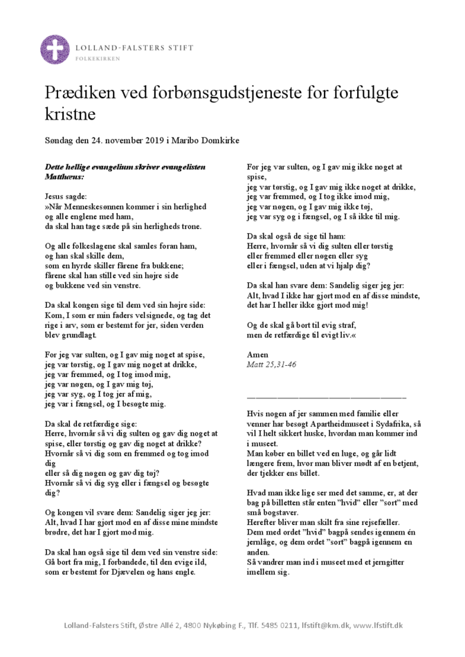 Prædiken ved forbønsgudstjeneste for forfulgte kristne