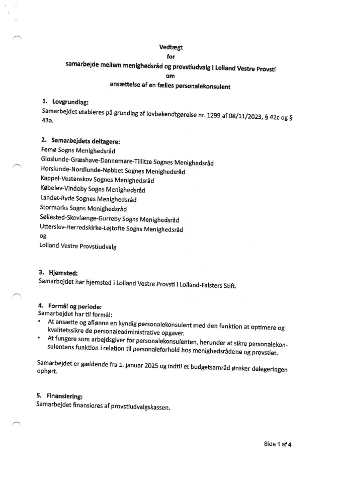 Vedtægt for samarbejde om personalekonsulent i Lolland Vestre 01012025