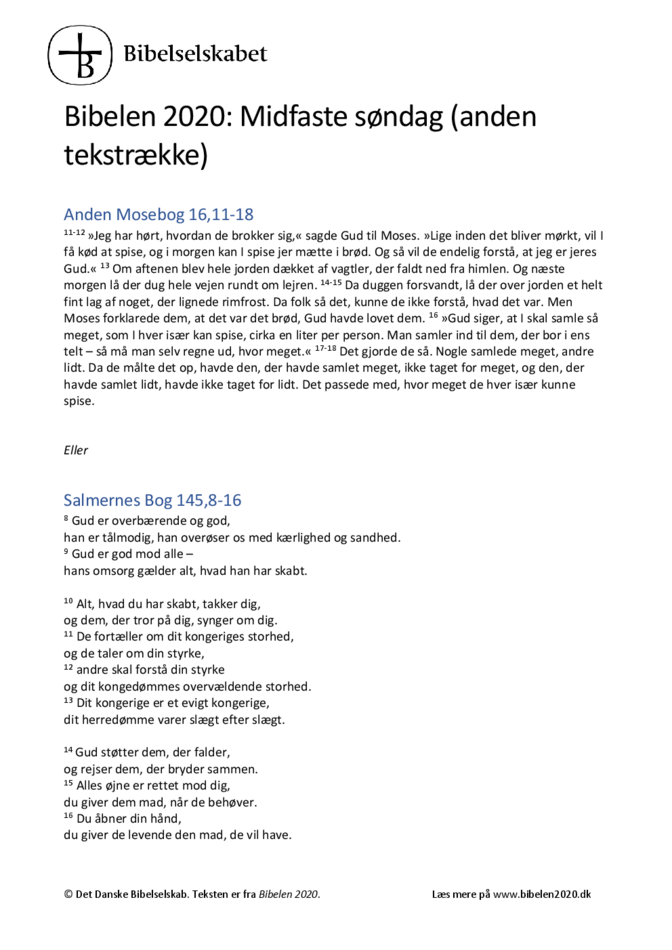 Tekster til midfaste søndag fra Bibelen 2020