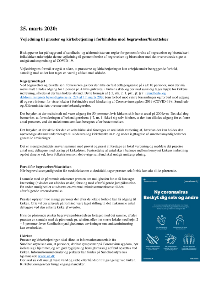 Vejledning til præster og kirkebetjening i forbindelse med begravelser/bisættelser