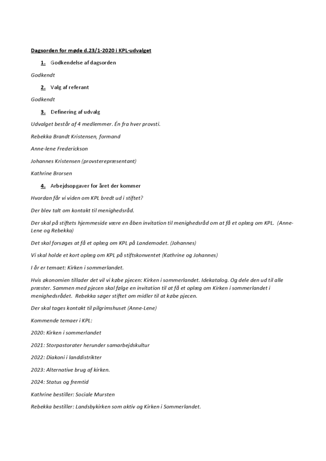 Referat fra KPL udvalg 23. januar 2020