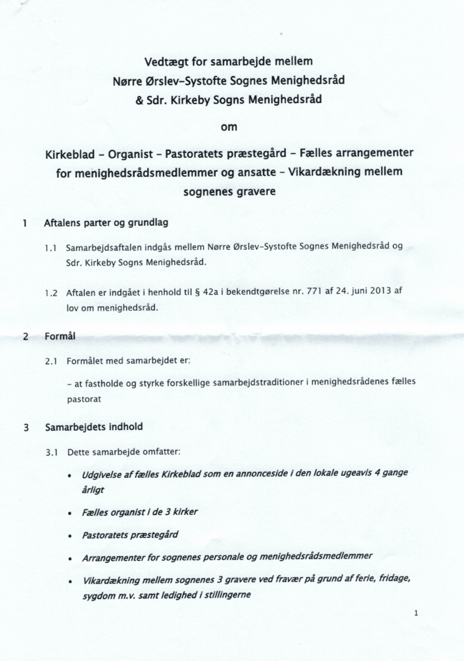 Vedtægt for samarbejde mellem Nørre Ørslev-Systofte Sognes Menighedsråd og Sdr. Kirkeby Sogns Menighedsråd april 2025