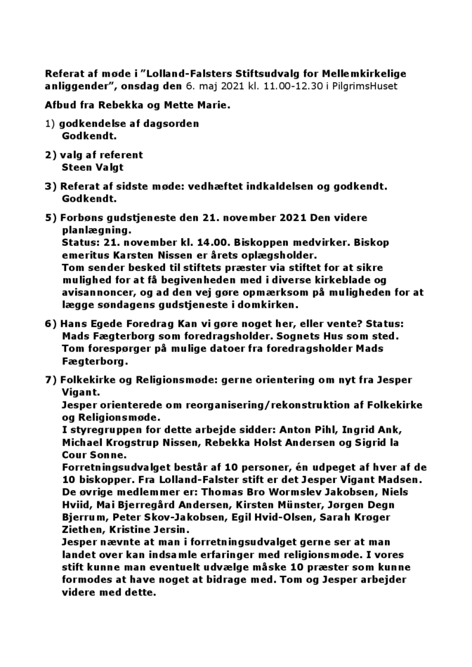 Mellemkirkelige stiftsudvalg referat 6. maj 2021