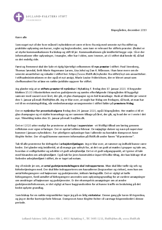 Biskoppens månedshilsen december 2019