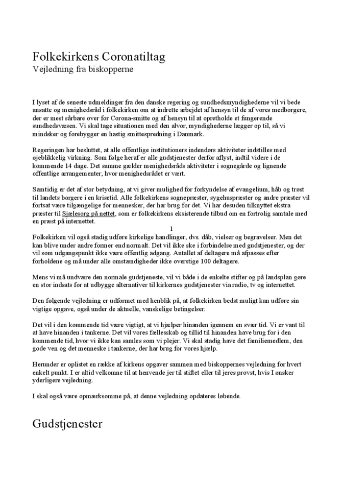 2020 marts Folkekirkens coronavejledning