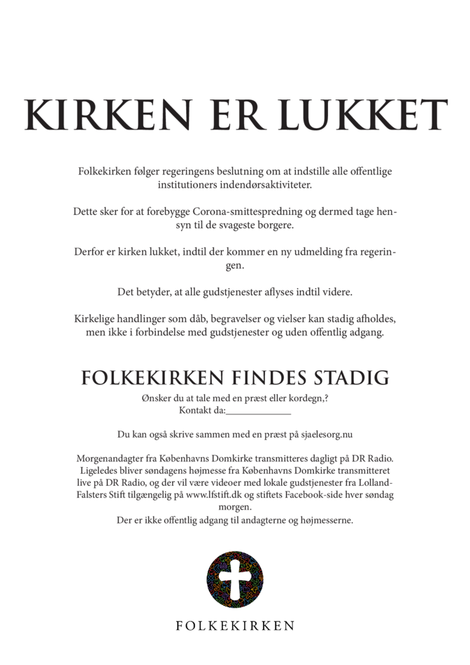 Kirken er lukket plakat LF med kontakt