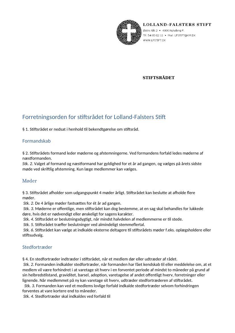Forretningsorden for Stiftsrådet for Lolland-Falsters Stift_Godkendt 17.02.22.docx