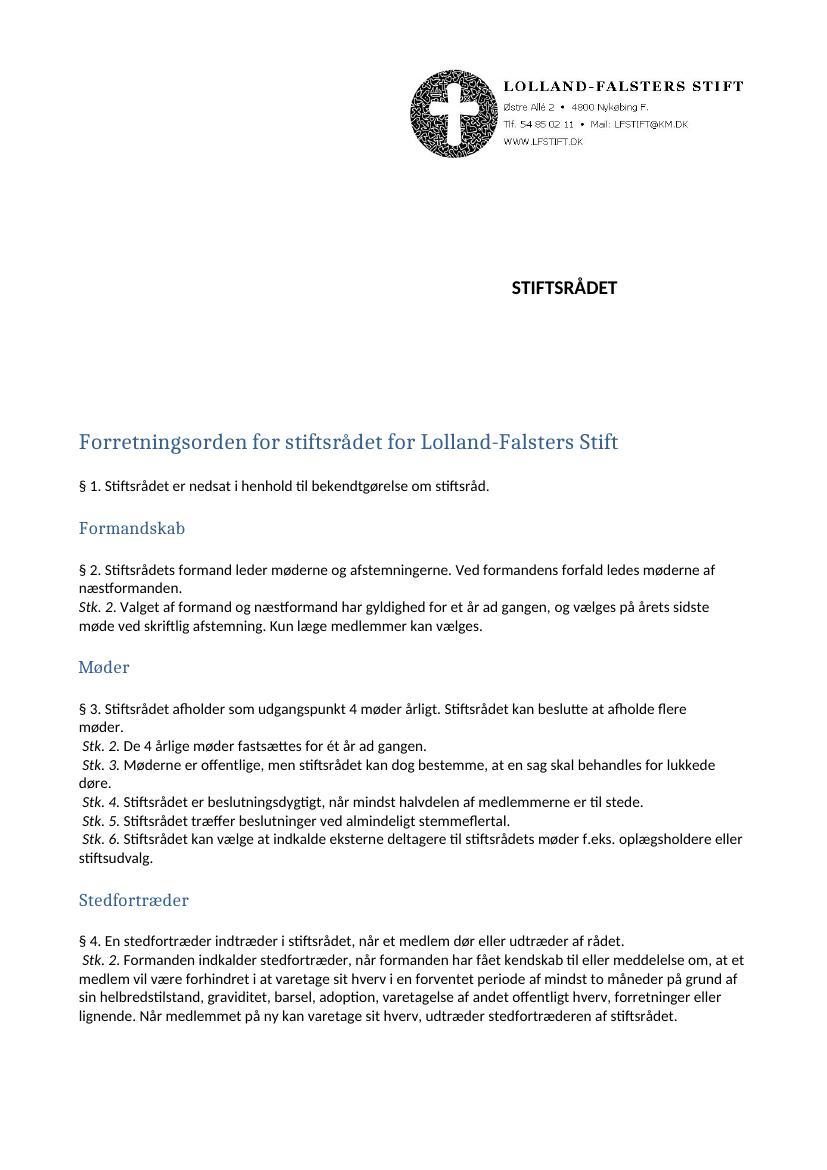 Forretningsorden for Stiftsrådet for Lolland-Falsters Stift_Godkendt 19.11.20.docx