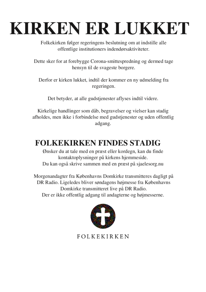 Kirken er lukket: Plakat til kirkedøren
