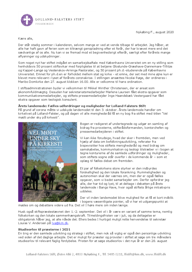 Biskoppens månedshilsen - august 2020